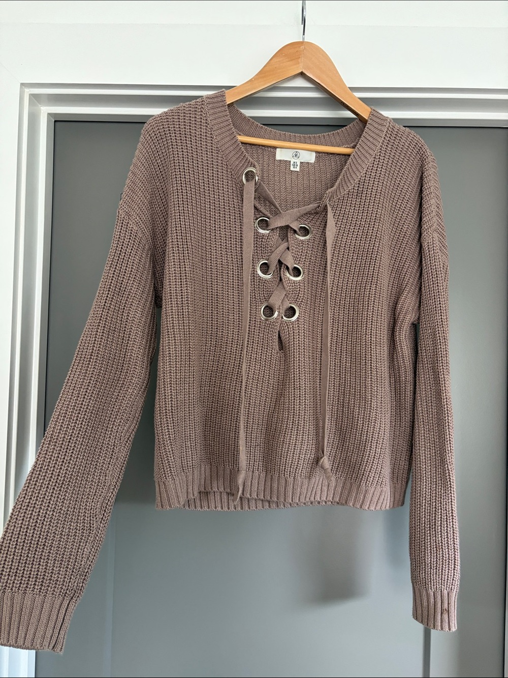 Missguided Lace-Up Knit Sweater - Taupe